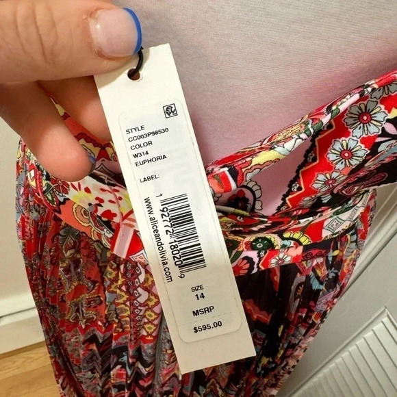 NWT Alice + Olivia Deona Paisley Pleated Maxi Dress size 14 - Picture 7 of 9
